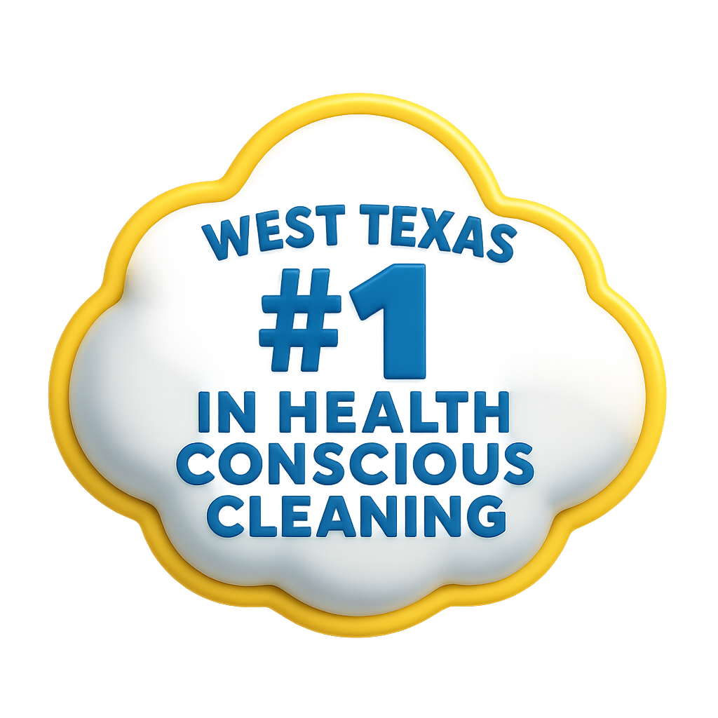 “THE HEALTH CONSCIOUS CLEANERS!” jagged badge